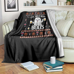 Im Just Here for the Boos Funny Gift Halloween Ghost with Beer Throw Blanket Ugly Halloween Sweater TS10 Print Your Wear