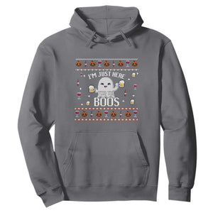 Im Just Here for the Boos Funny Gift Halloween Ghost with Beer Hoodie Ugly Halloween Sweater TS10 Charcoal Print Your Wear