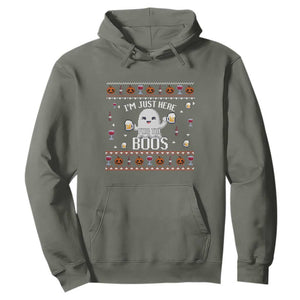 Im Just Here for the Boos Funny Gift Halloween Ghost with Beer Hoodie Ugly Halloween Sweater TS10 Military Green Print Your Wear