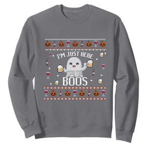Im Just Here for the Boos Funny Gift Halloween Ghost with Beer Sweatshirt Ugly Halloween Sweater TS10 Charcoal Print Your Wear