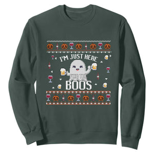 Im Just Here for the Boos Funny Gift Halloween Ghost with Beer Sweatshirt Ugly Halloween Sweater TS10 Dark Forest Green Print Your Wear