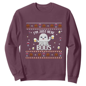 Im Just Here for the Boos Funny Gift Halloween Ghost with Beer Sweatshirt Ugly Halloween Sweater TS10 Maroon Print Your Wear