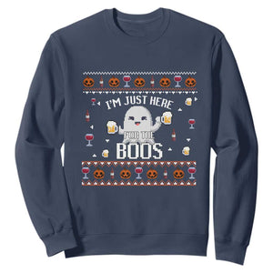 Im Just Here for the Boos Funny Gift Halloween Ghost with Beer Sweatshirt Ugly Halloween Sweater TS10 Navy Print Your Wear