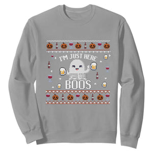 Im Just Here for the Boos Funny Gift Halloween Ghost with Beer Sweatshirt Ugly Halloween Sweater TS10 Sport Gray Print Your Wear