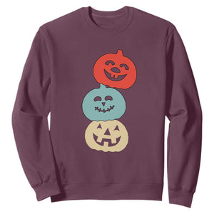 Vintage Halloween Pumpkin Funny Retro Gift Sweatshirt Cute Spooky Season Clothing TS10 Maroon Print Your Wear