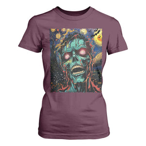 Horror Halloween Skull T Shirt For Women Van Gogh Starry Night TS10 Maroon Print Your Wear