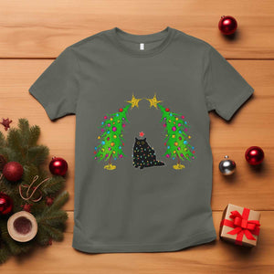 Cute Cat Christmas T Shirt Kitty Cat Lover Xmas Tree Lights TS10 Military Green Print Your Wear