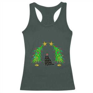 Cute Cat Christmas Racerback Tank Top Kitty Cat Lover Xmas Tree Lights TS10 Dark Forest Green Print Your Wear