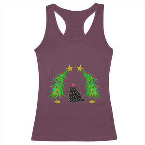 Cute Cat Christmas Racerback Tank Top Kitty Cat Lover Xmas Tree Lights TS10 Maroon Print Your Wear