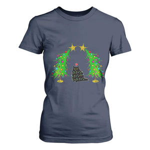 Cute Cat Christmas T Shirt For Women Kitty Cat Lover Xmas Tree Lights TS10 Navy Print Your Wear