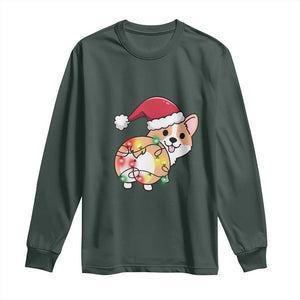 Christmas Corgi Dog Long Sleeve Shirt Cute Animal Pet Puppy Lover Gift Xmas Lights TS10 Dark Forest Green Print Your Wear