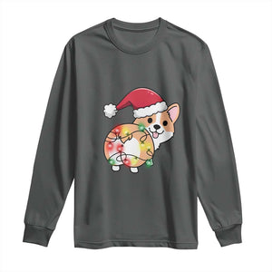 Christmas Corgi Dog Long Sleeve Shirt Cute Animal Pet Puppy Lover Gift Xmas Lights TS10 Dark Heather Print Your Wear