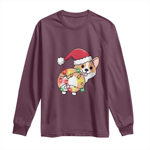 Christmas Corgi Dog Long Sleeve Shirt Cute Animal Pet Puppy Lover Gift Xmas Lights TS10 Maroon Print Your Wear