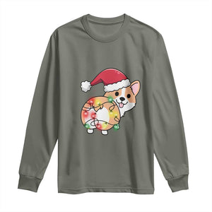 Christmas Corgi Dog Long Sleeve Shirt Cute Animal Pet Puppy Lover Gift Xmas Lights TS10 Military Green Print Your Wear
