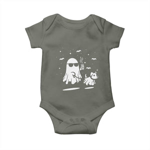 Halloween Ghost Dog Baby Onesie Retro Spooky Season Boo Sheet TS10 Military Green Print Your Wear