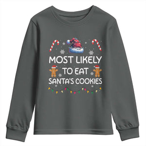 Family Matching Christmas Youth Sweatshirt Most Likely To Eat Santas Cookies TS10 Dark Heather Print Your Wear