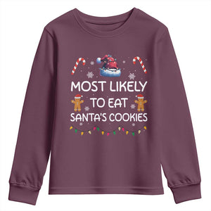 Family Matching Christmas Youth Sweatshirt Most Likely To Eat Santas Cookies TS10 Maroon Print Your Wear