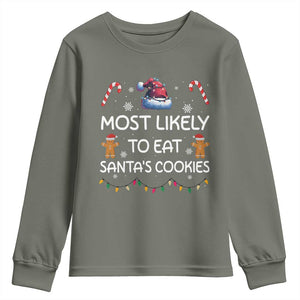 Family Matching Christmas Youth Sweatshirt Most Likely To Eat Santas Cookies TS10 Military Green Print Your Wear