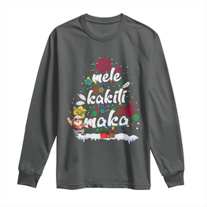 Hawaiian Christmas Tree Long Sleeve Shirt Mele Kalikimaka Beach Family Vacation Xmas Hawaii Santa TS10 Dark Heather Print Your Wear
