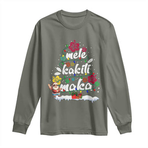 Hawaiian Christmas Tree Long Sleeve Shirt Mele Kalikimaka Beach Family Vacation Xmas Hawaii Santa TS10 Military Green Print Your Wear