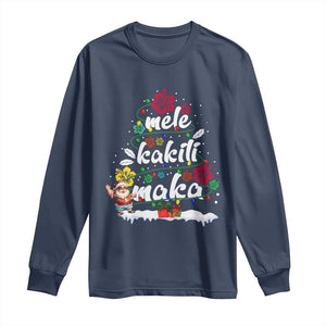 Hawaiian Christmas Tree Long Sleeve Shirt Mele Kalikimaka Beach Family Vacation Xmas Hawaii Santa TS10 Navy Print Your Wear