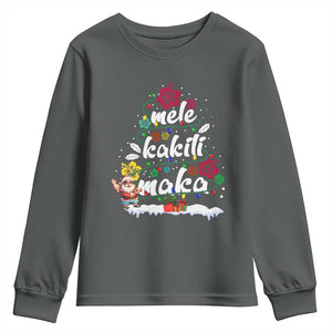 Hawaiian Christmas Tree Youth Sweatshirt Mele Kalikimaka Beach Family Vacation Xmas Hawaii Santa TS10 Dark Heather Print Your Wear