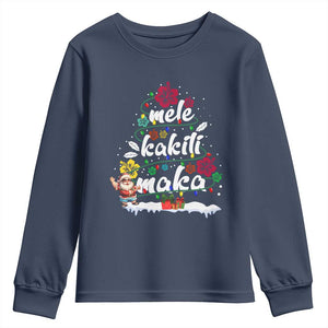 Hawaiian Christmas Tree Youth Sweatshirt Mele Kalikimaka Beach Family Vacation Xmas Hawaii Santa TS10 Navy Print Your Wear