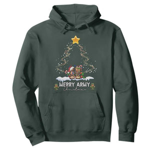 Merry Army Christmas Hoodie Military Family Veteran Xmas Gift Camo Boots TS10 Dark Forest Green Print Your Wear