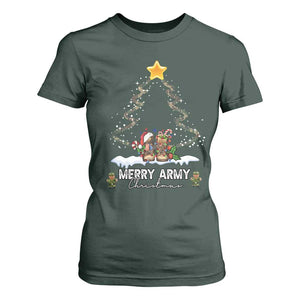 Merry Army Christmas T Shirt For Women Military Family Veteran Xmas Gift Camo Boots TS10 Dark Forest Green Print Your Wear