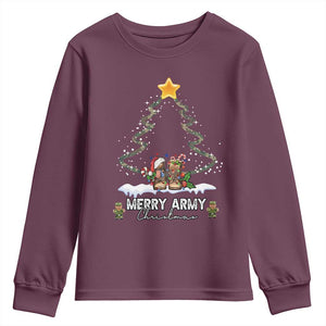 Merry Army Christmas Youth Sweatshirt Military Family Veteran Xmas Gift Camo Boots TS10 Maroon Print Your Wear