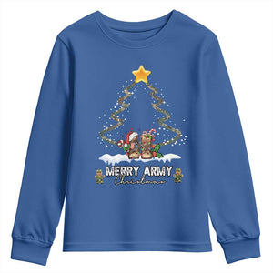 Merry Army Christmas Youth Sweatshirt Military Family Veteran Xmas Gift Camo Boots TS10 Royal Blue Print Your Wear
