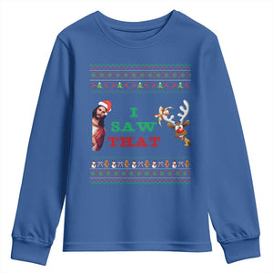 Jesus I Saw That Meme Youth Sweatshirt Funny Ugly Christmas Religious Christian TS10 Royal Blue Print Your Wear