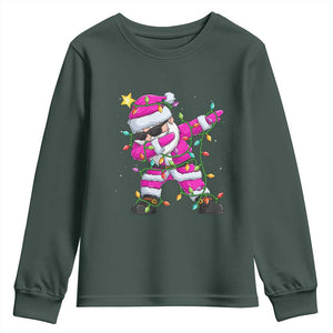 Dabbing Santa Youth Sweatshirt Xmas Lights Pink Christmas Gifts TS10 Dark Forest Green Print Your Wear