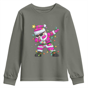 Dabbing Santa Youth Sweatshirt Xmas Lights Pink Christmas Gifts TS10 Military Green Print Your Wear