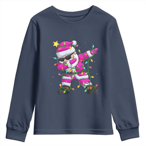 Dabbing Santa Youth Sweatshirt Xmas Lights Pink Christmas Gifts TS10 Navy Print Your Wear