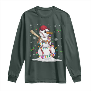 Christmas Baseball Player Long Sleeve Shirt Snowman Balls Xmas Gifts Santa Sports Men Boys TS10 Dark Forest Green Print Your Wear