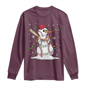 Christmas Baseball Player Long Sleeve Shirt Snowman Balls Xmas Gifts Santa Sports Men Boys TS10 Maroon Print Your Wear