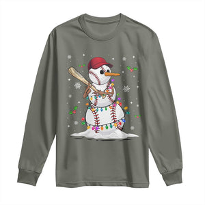 Christmas Baseball Player Long Sleeve Shirt Snowman Balls Xmas Gifts Santa Sports Men Boys TS10 Military Green Print Your Wear