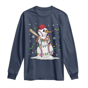 Christmas Baseball Player Long Sleeve Shirt Snowman Balls Xmas Gifts Santa Sports Men Boys TS10 Navy Print Your Wear