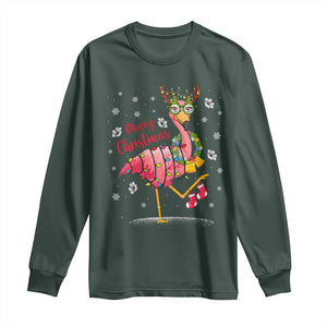Christmas Flamingo Long Sleeve Shirt Tropical Xmas Family Beach Vacation TS10 Dark Forest Green Print Your Wear