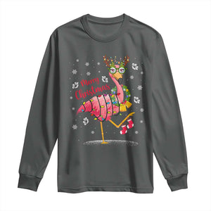 Christmas Flamingo Long Sleeve Shirt Tropical Xmas Family Beach Vacation TS10 Dark Heather Print Your Wear