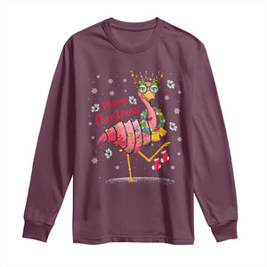 Christmas Flamingo Long Sleeve Shirt Tropical Xmas Family Beach Vacation TS10 Maroon Print Your Wear