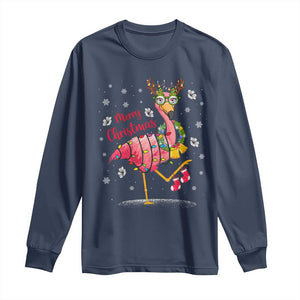 Christmas Flamingo Long Sleeve Shirt Tropical Xmas Family Beach Vacation TS10 Navy Print Your Wear