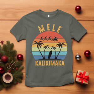 Mele Kalikimaka Hawaiian Christmas T Shirt Retro Hawaii Island Palm Beach Surfboard Surf Xmas Family TS10 Military Green Print Your Wear