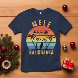 Mele Kalikimaka Hawaiian Christmas T Shirt Retro Hawaii Island Palm Beach Surfboard Surf Xmas Family TS10 Navy Print Your Wear