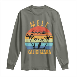 Mele Kalikimaka Hawaiian Christmas Long Sleeve Shirt Retro Hawaii Island Palm Beach Surfboard Surf Xmas Family TS10 Military Green Print Your Wear