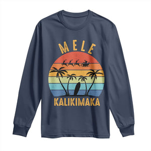 Mele Kalikimaka Hawaiian Christmas Long Sleeve Shirt Retro Hawaii Island Palm Beach Surfboard Surf Xmas Family TS10 Navy Print Your Wear
