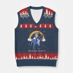 Funny Hanukkah V-Neck Knit Sweater Vest Jewnicorn This Is How We Jew It TS10 Navy Red Print Your Wear