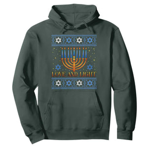 Ugly Hanukkah Hoodie Love and Light Jew Menorah Jewish Chanukah TS10 Dark Forest Green Print Your Wear