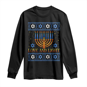 Ugly Hanukkah Long Sleeve Shirt Love and Light Jew Menorah Jewish Chanukah TS10 Black Print Your Wear